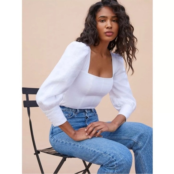 Reformation White Puff Sleeve Top - Picture 6 of 16